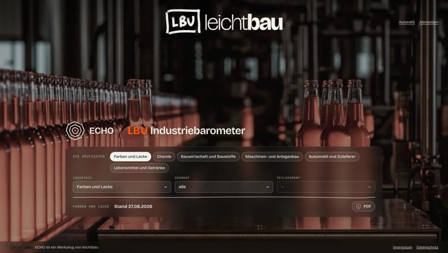 ECHO-Portal: LBU Industriebarometer mit Auswahl Industrie, Segment, Teilsegment
